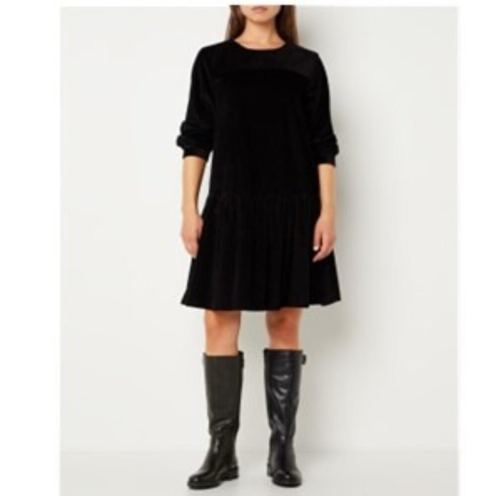WEEKEND MAX MARA Pancone Tiered Corduroy Mini Dress Size 16 Black